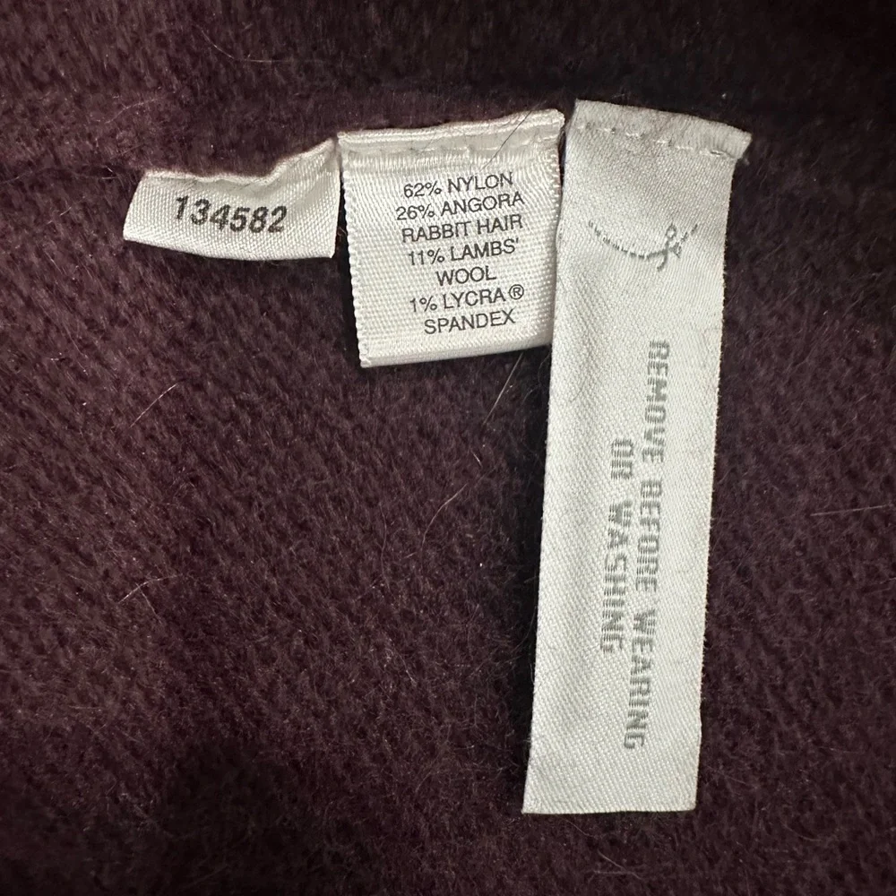 Ann Taylor Petites Rabbit Hair -Wool Blend Cowl Neck Cardigan Maroon petite M - Picture 3 of 8